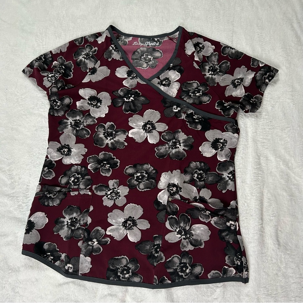 Uniform Advantage Butter Soft Maroon Floral Women Scrub Top